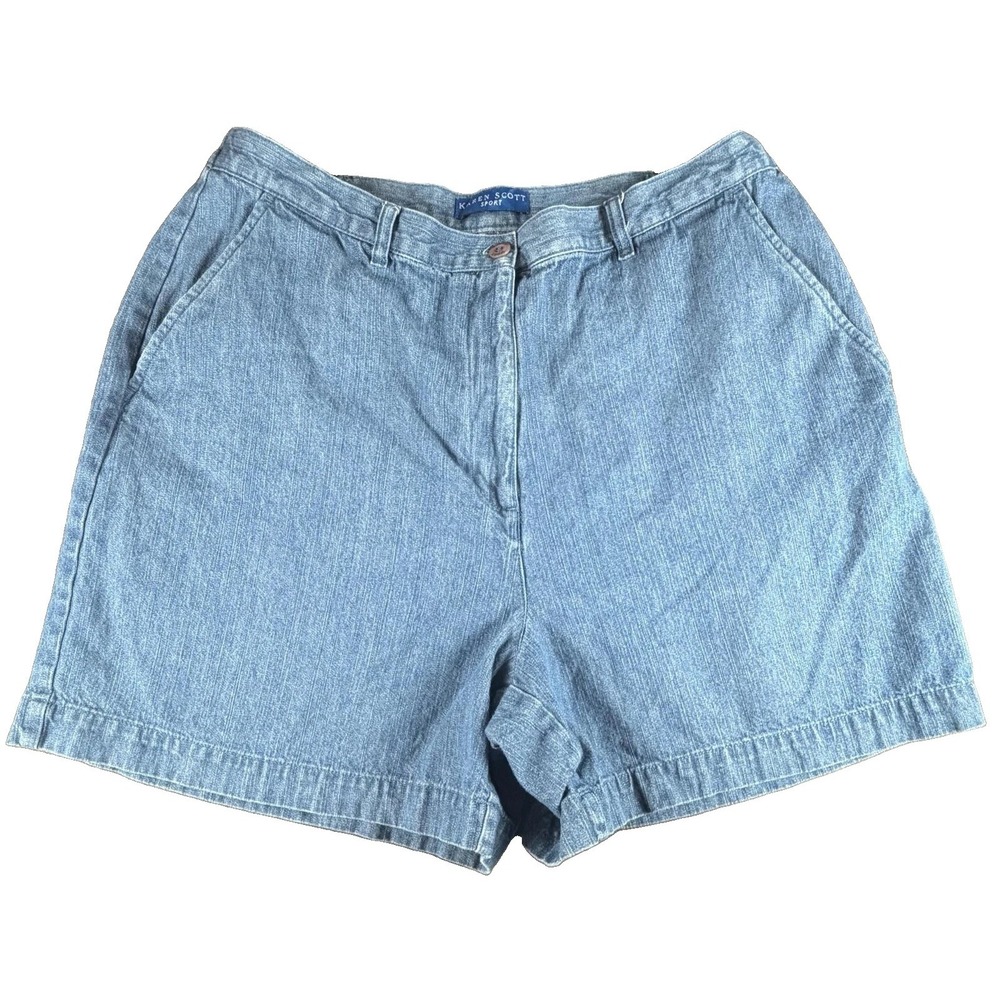 Karen Scott Shorts Womens 14 Blue Denim Bermuda Elastic Waist Pleated Relaxed